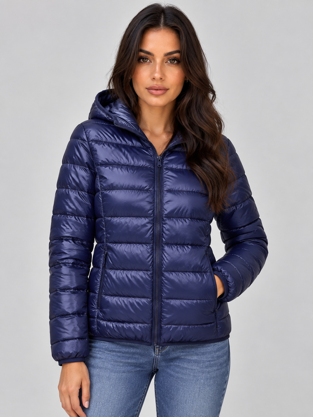 Women’s Lightweight Hooded Puffer Jacket – Quilted Zip-Up Coat