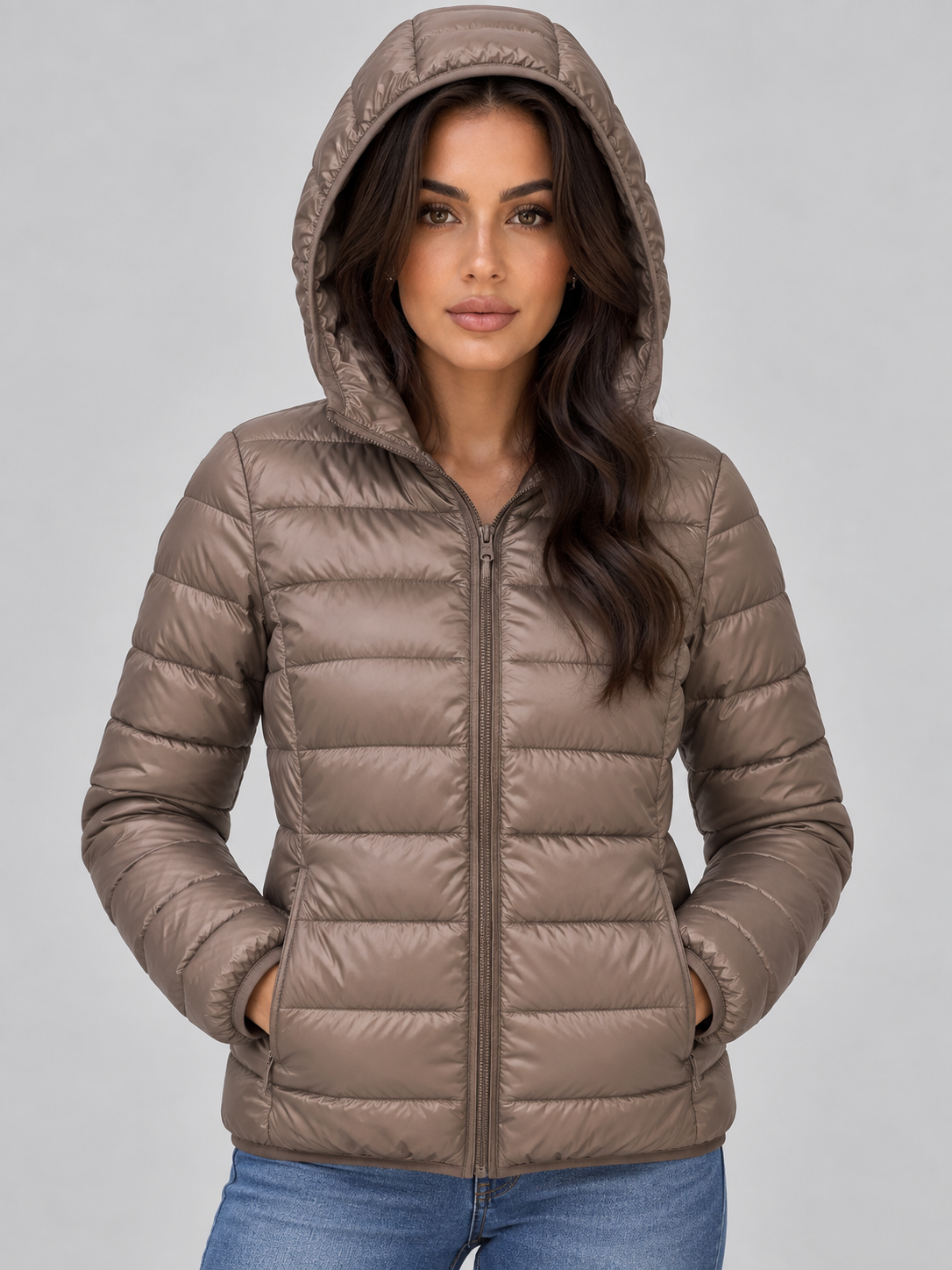 Women’s Lightweight Hooded Puffer Jacket – Quilted Zip-Up Coat