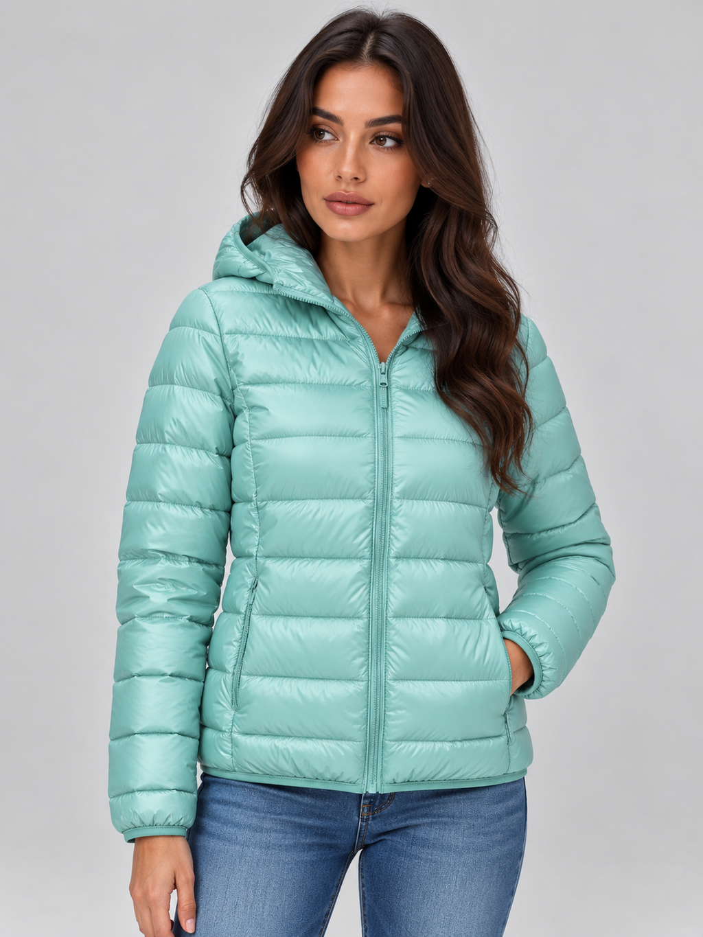 Women’s Lightweight Hooded Puffer Jacket – Quilted Zip-Up Coat