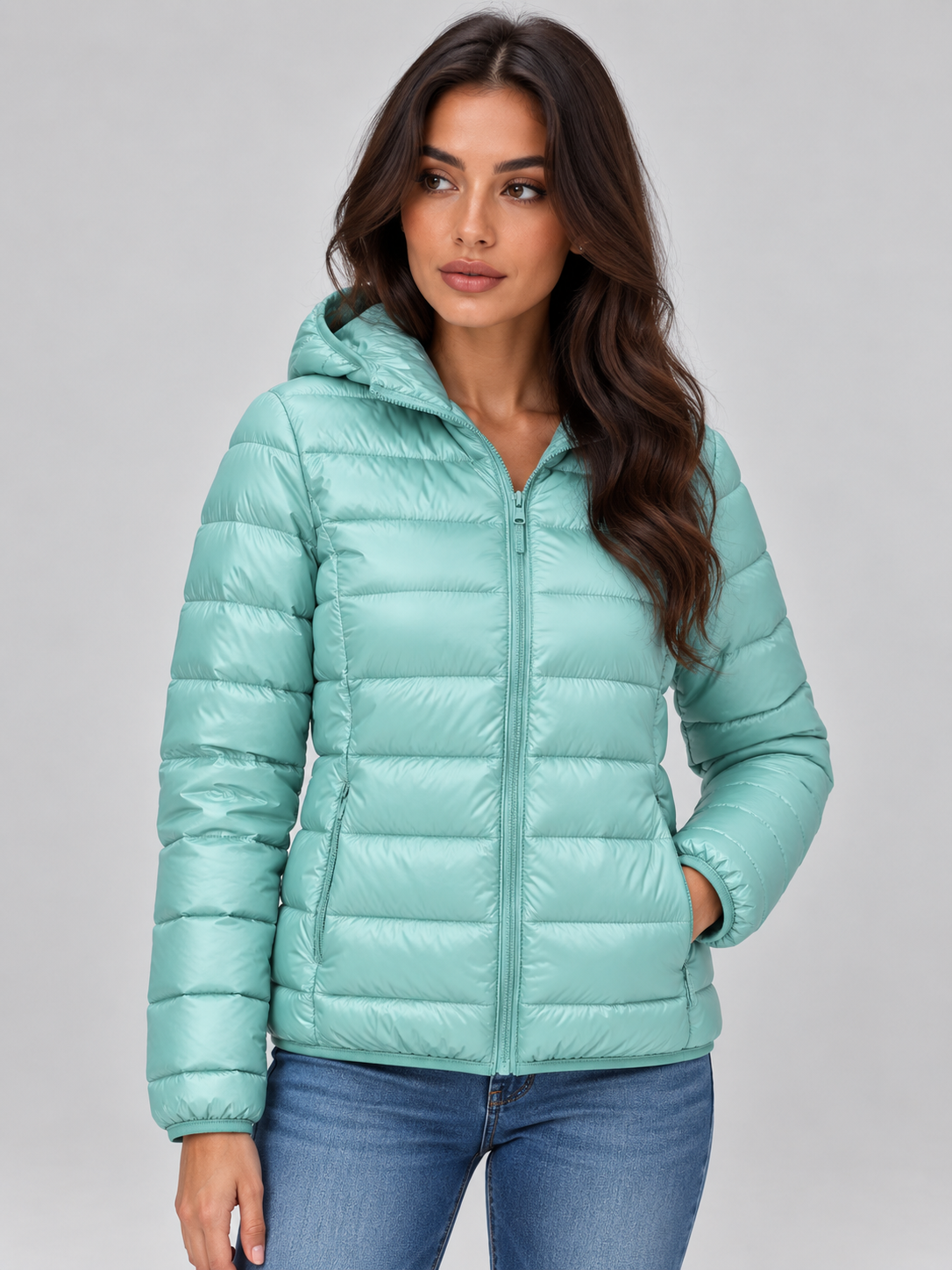 Women’s Lightweight Hooded Puffer Jacket – Quilted Zip-Up Coat