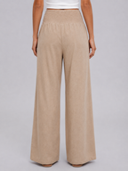 Women’s Linen Look Wide Leg Trousers – Smocked High Waist Summer Style