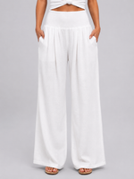 Women’s Linen Look Wide Leg Trousers – Smocked High Waist Summer Style