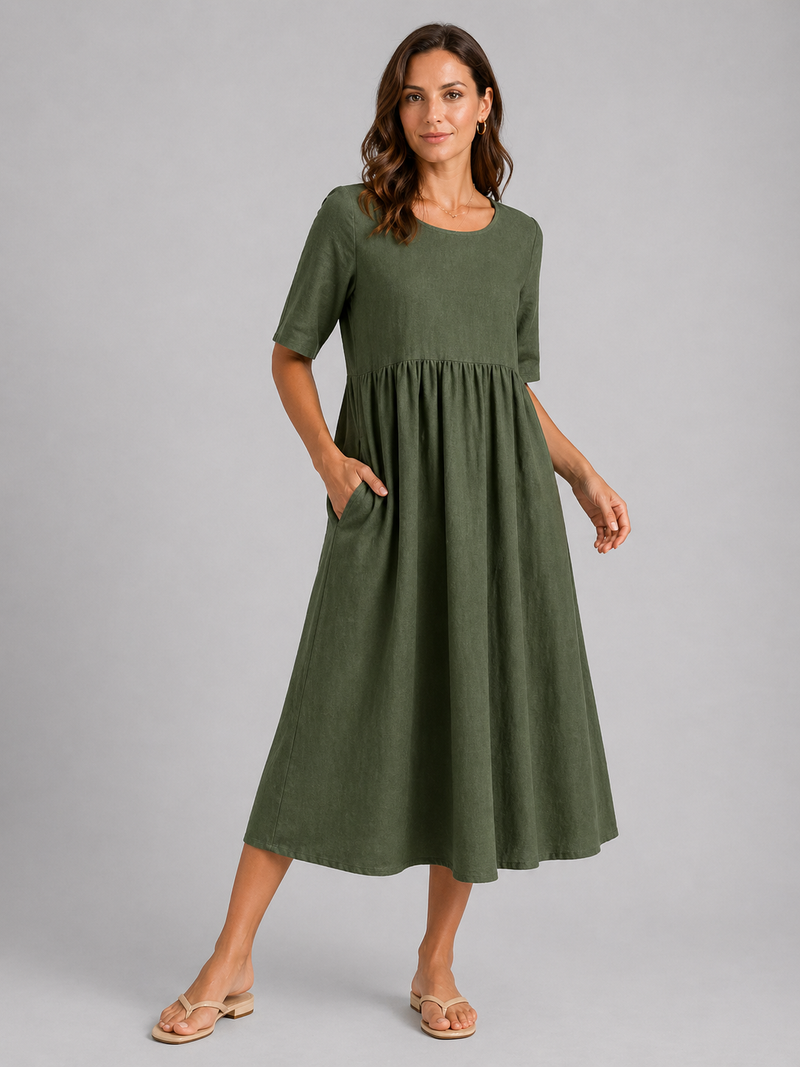 linen look midi dress Amalfi Stripe Linen Midi Dress - Multi Small | Women's Online Boutique | Boho Chic Style