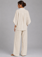 Women’s Linen Style Two-Piece Set – Relaxed Wide-Leg Fit