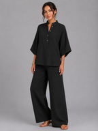 Women’s Linen Style Two-Piece Set – Relaxed Wide-Leg Fit