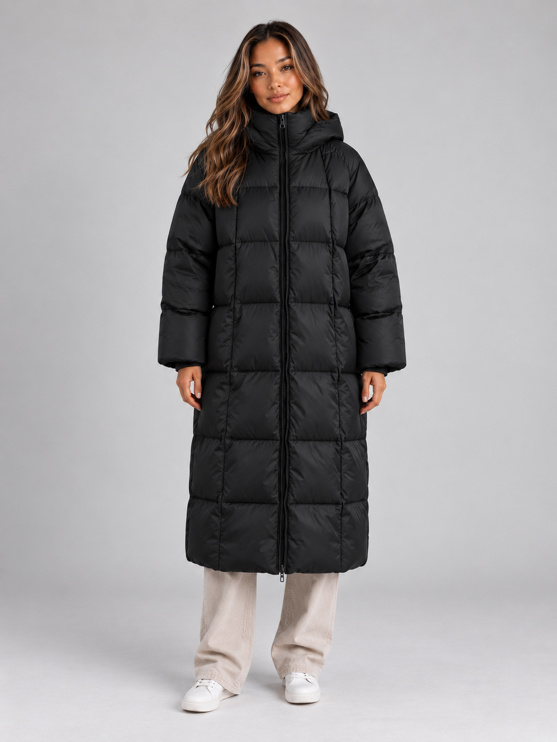 Women’s Long Hooded Puffer Coat – Padded Full Zip Winter Jacket