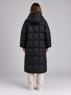 Women’s Long Hooded Puffer Coat – Padded Full Zip Winter Jacket