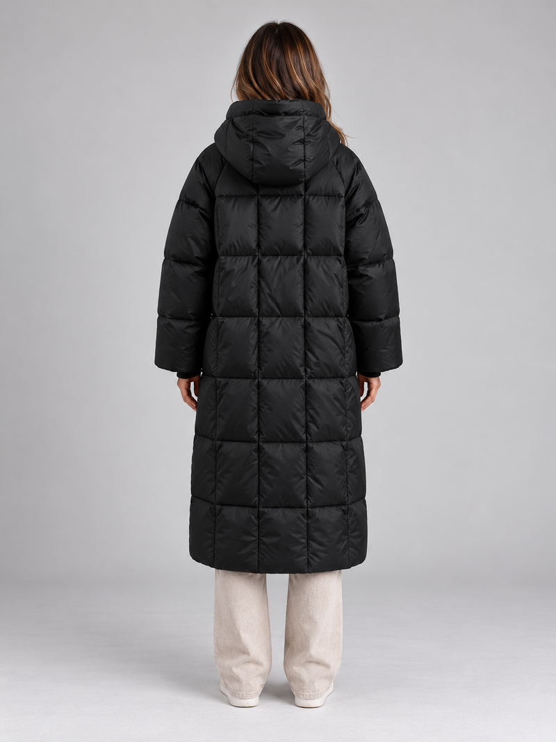 Women’s Long Hooded Puffer Coat – Padded Full Zip Winter Jacket
