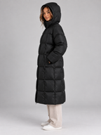 Women’s Long Hooded Puffer Coat – Padded Full Zip Winter Jacket