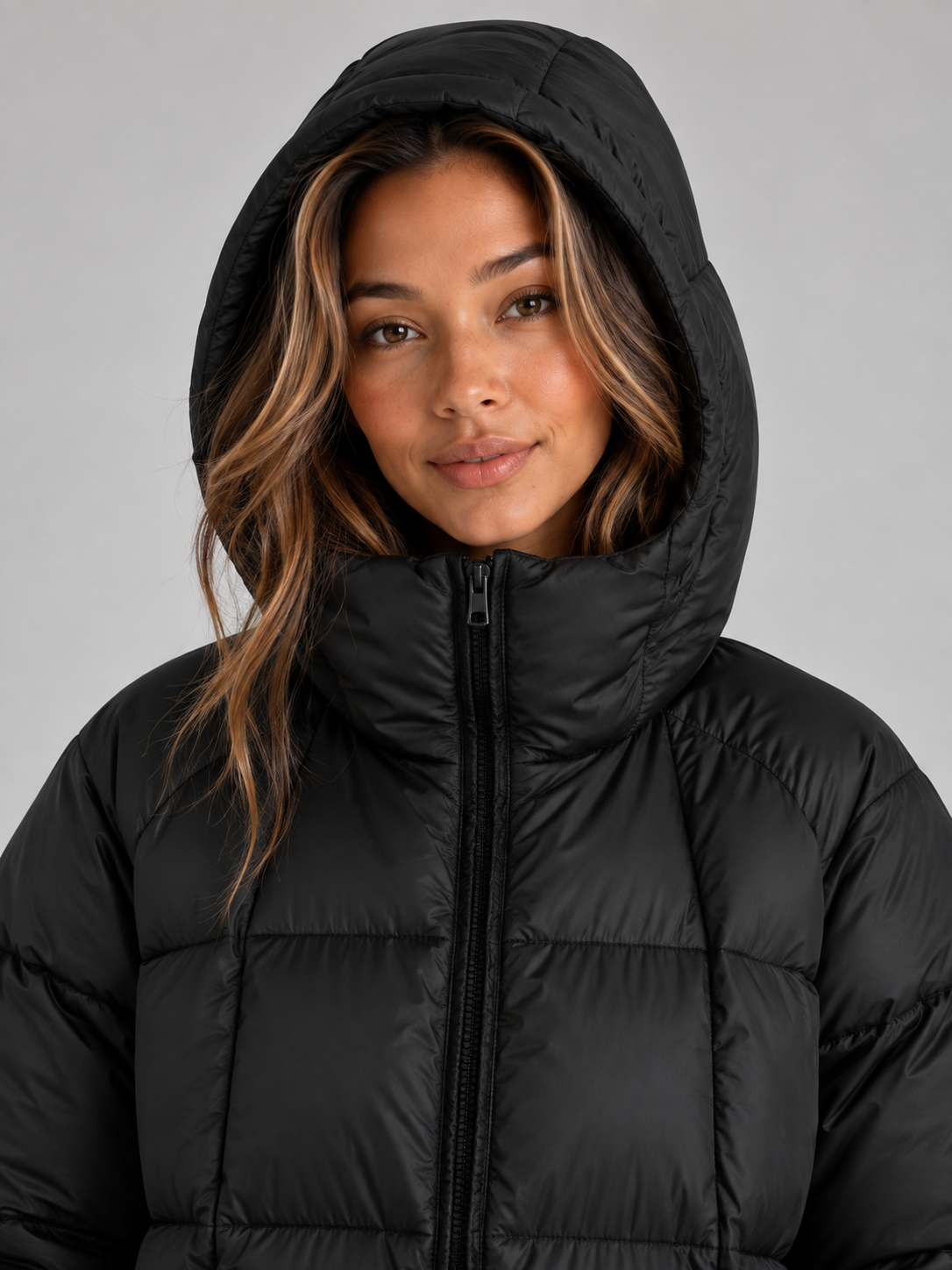 Women’s Long Hooded Puffer Coat – Padded Full Zip Winter Jacket