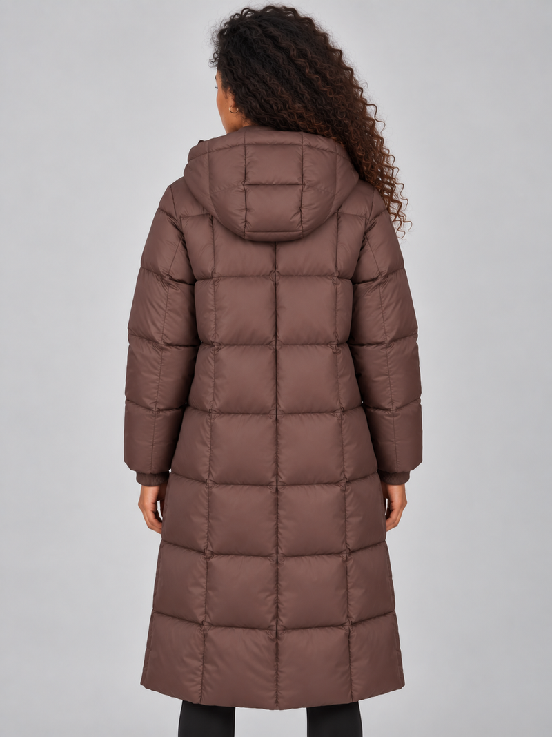 Women’s Long Hooded Puffer Coat – Full Zip Padded Winter Jacket