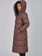 Women’s Long Hooded Puffer Coat – Full Zip Padded Winter Jacket