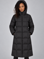 Women’s Long Hooded Puffer Coat – Full Zip Padded Winter Jacket