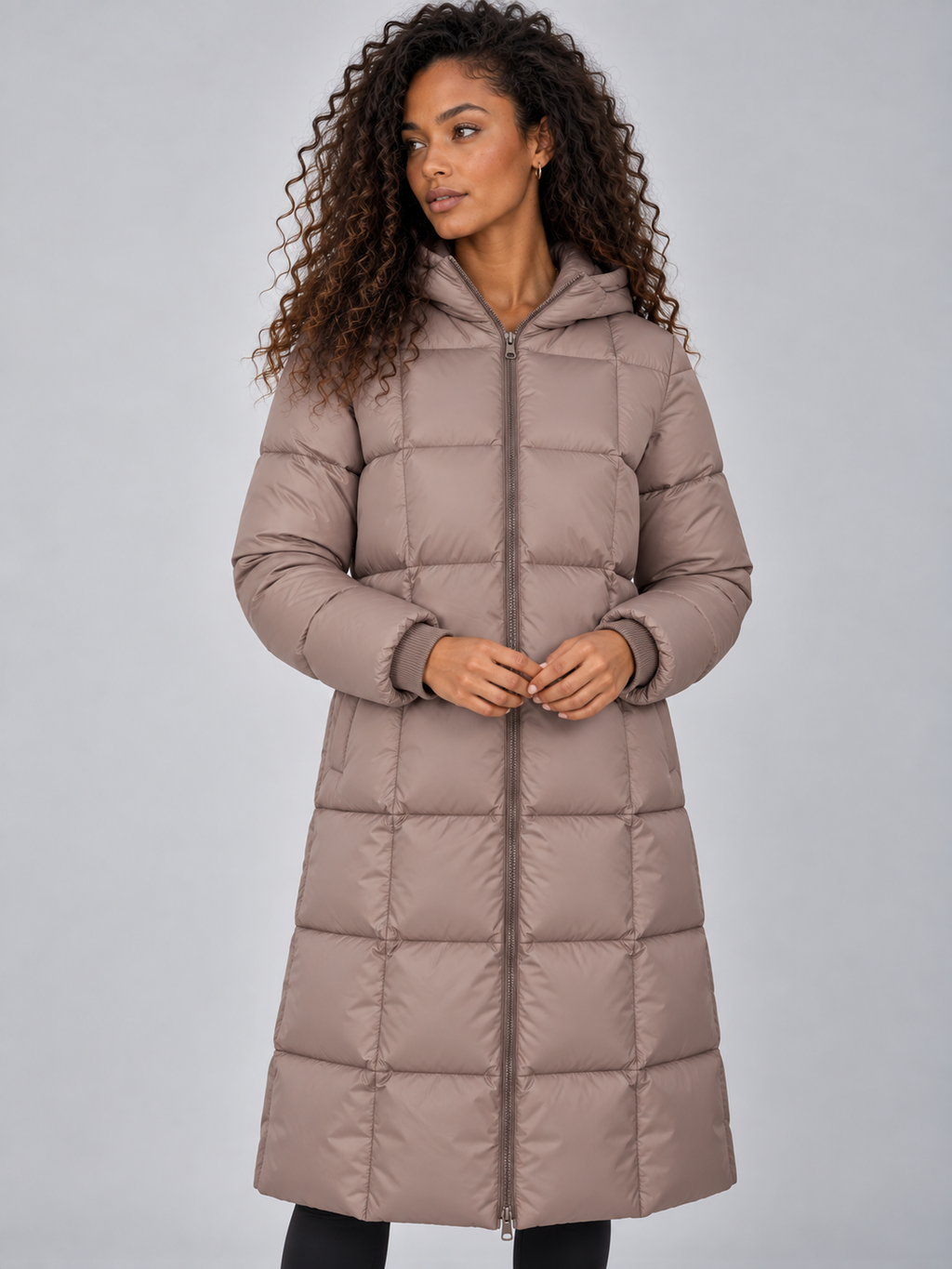 Women’s Long Hooded Puffer Coat – Full Zip Padded Winter Jacket