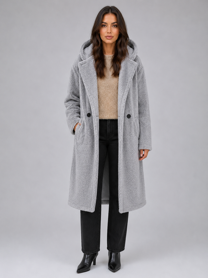 Women’s Long Hooded Teddy Coat – Oversized Borg Winter Coat