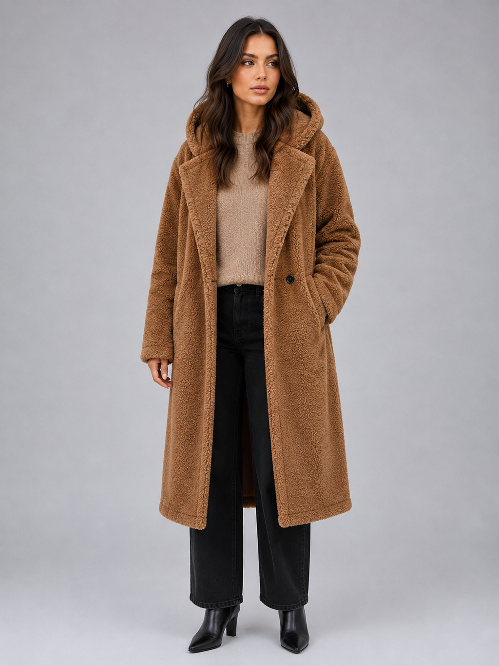 Women’s Long Hooded Teddy Coat – Oversized Borg Winter Coat