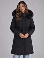 Women’s Long Hooded Winter Coat – Faux Fur Lined Drawstring Parka
