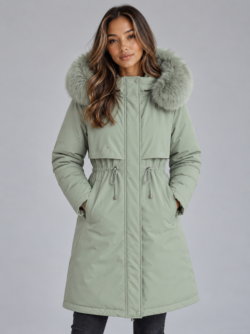 Women’s Long Hooded Winter Coat – Faux Fur Lined Drawstring Parka