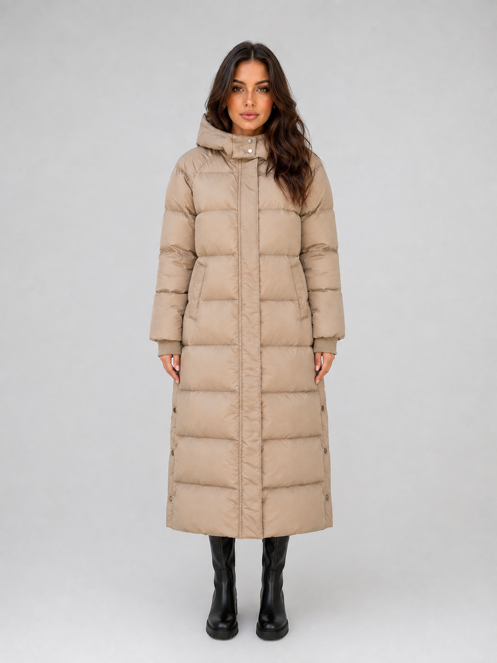 Women’s Long Puffer Coat – Hooded Padded Winter Jacket