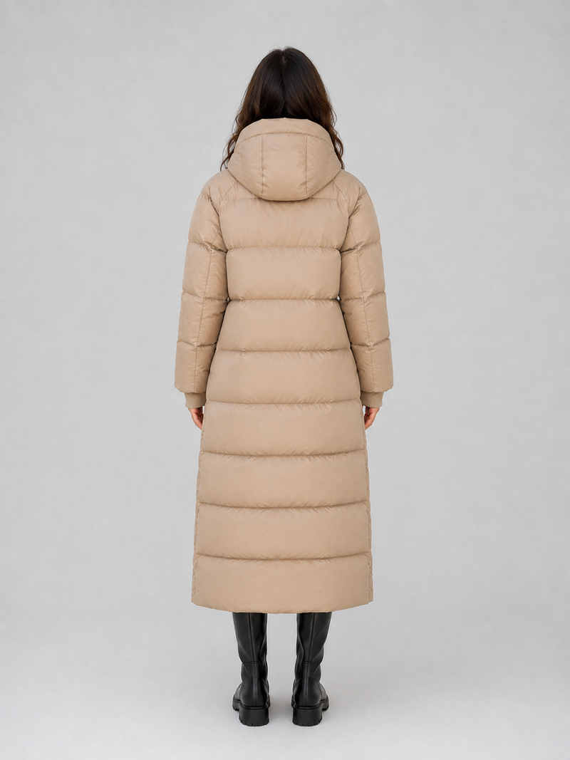 Women’s Long Puffer Coat – Hooded Padded Winter Jacket