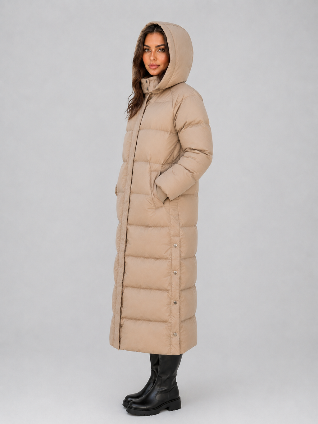 Women’s Long Puffer Coat – Hooded Padded Winter Jacket