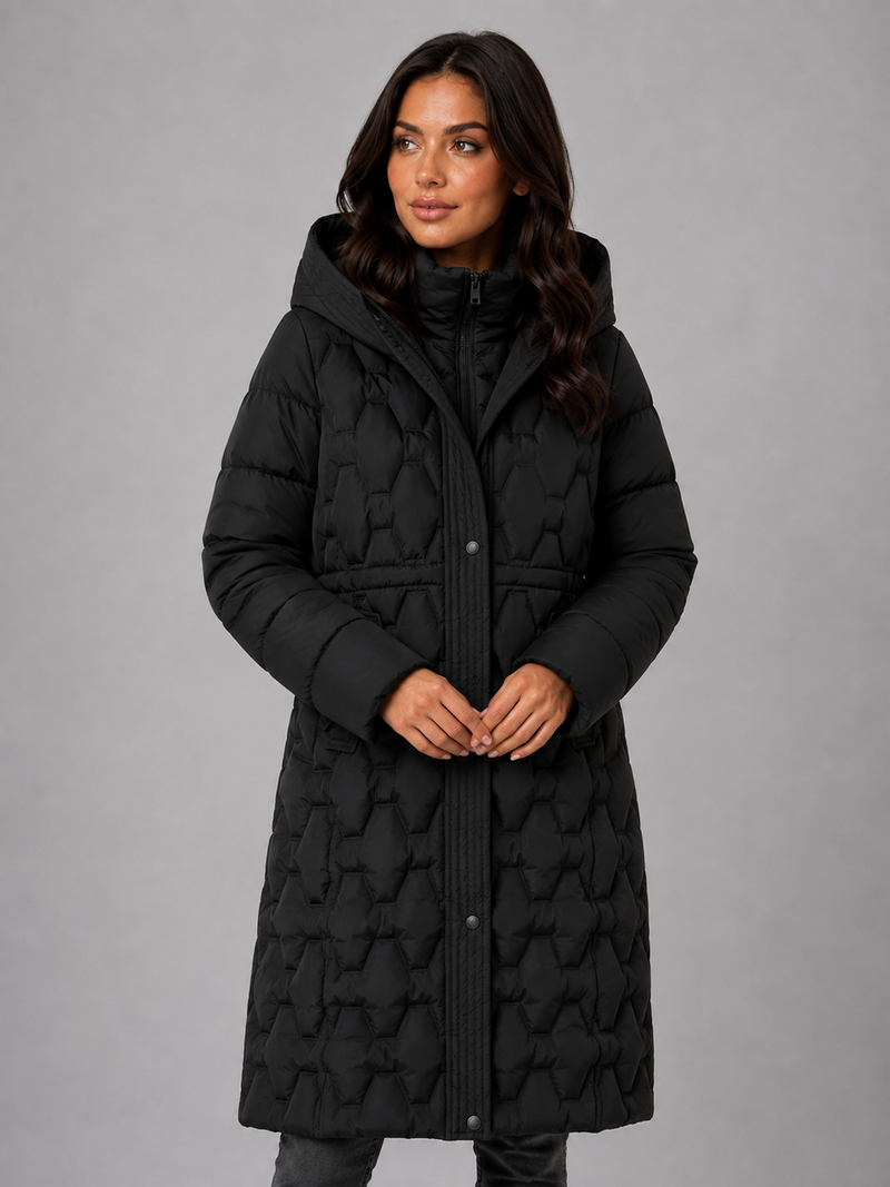 Women’s Long Puffer Coat – Hooded Quilted Winter Jacket