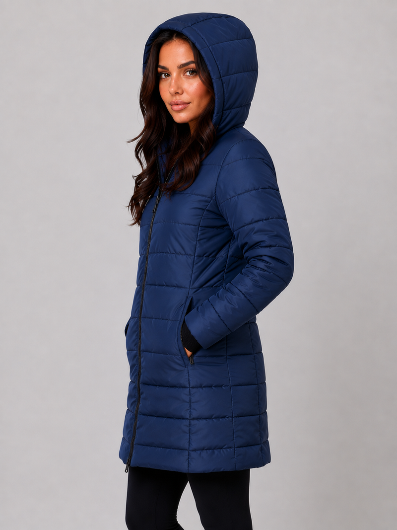 Women’s Long Puffer Coat – Hooded Quilted Winter Jacket