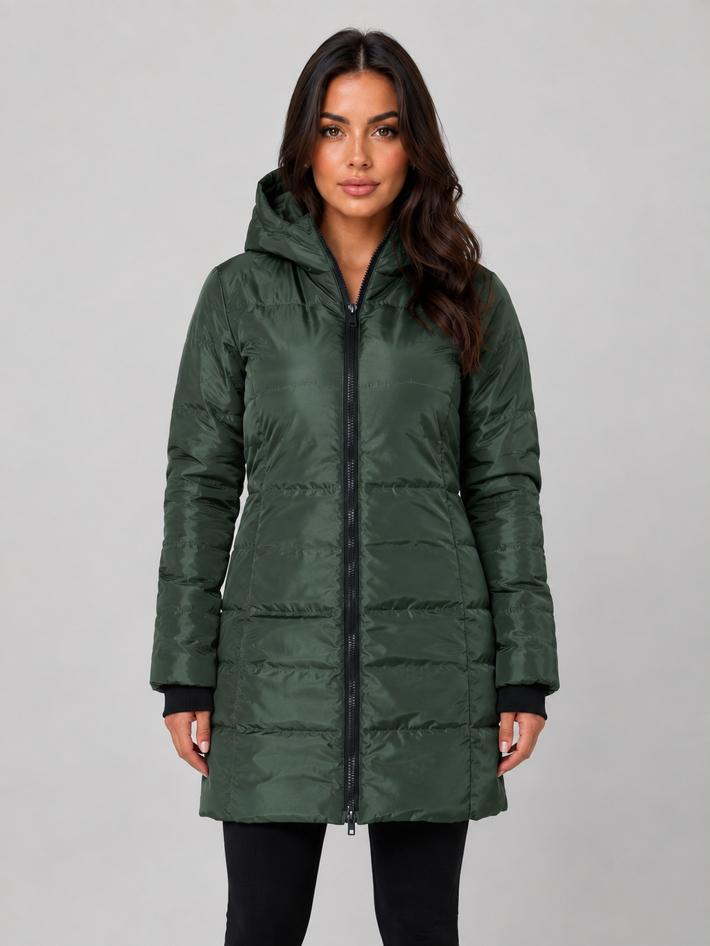 Women’s Long Puffer Coat – Hooded Quilted Winter Jacket
