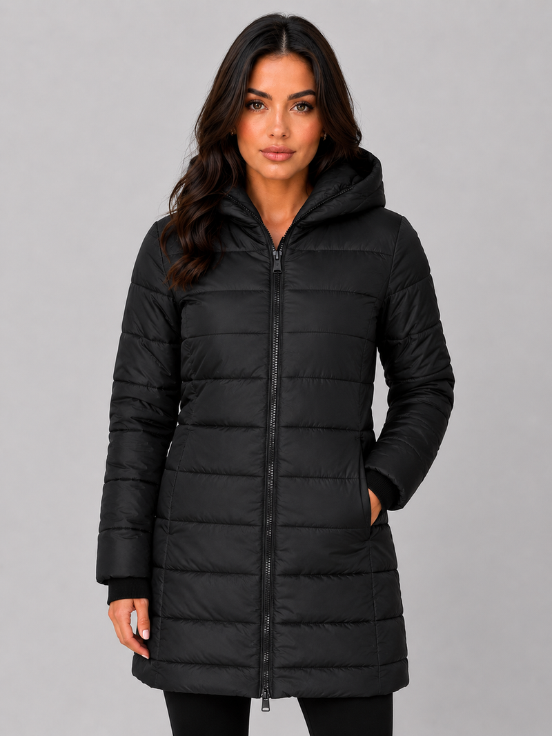 Women’s Long Puffer Coat – Hooded Quilted Winter Jacket