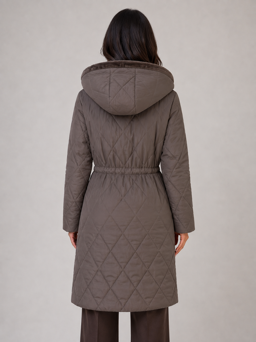 Women’s Long Quilted Puffer Coat – Faux Fur Collar Winter Coat