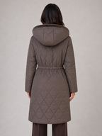 Women’s Long Quilted Puffer Coat – Faux Fur Collar Winter Coat