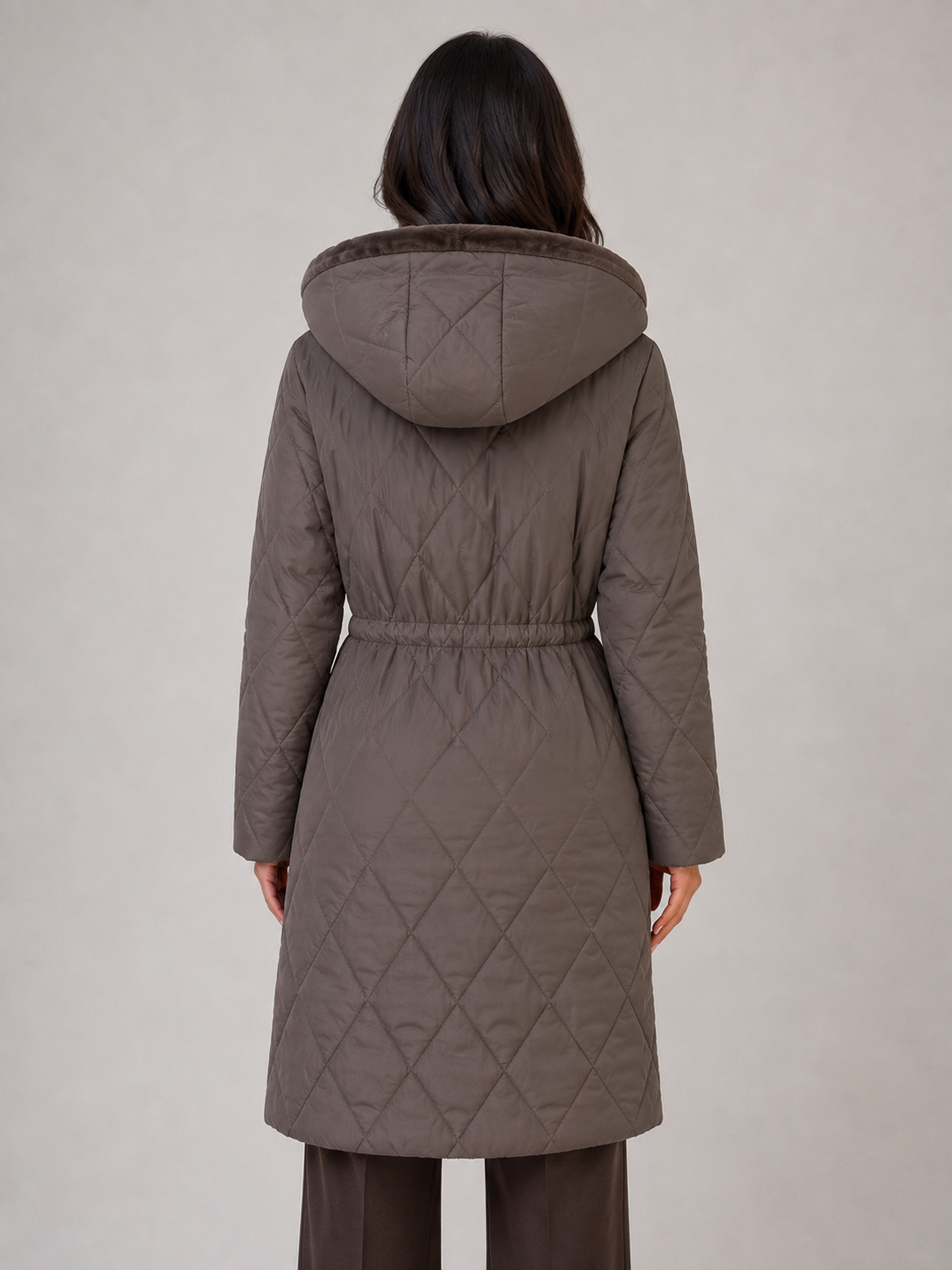 Women’s Long Quilted Puffer Coat – Faux Fur Collar Winter Coat