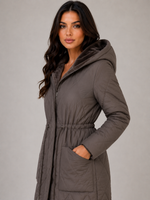 Women’s Long Quilted Puffer Coat – Faux Fur Collar Winter Coat