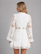 Women's Long Sleeve Lace Mini Dress – High Neck Cut Out Style