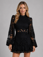 Women's Long Sleeve Lace Mini Dress – High Neck Cut Out Style