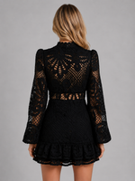 Women's Long Sleeve Lace Mini Dress – High Neck Cut Out Style