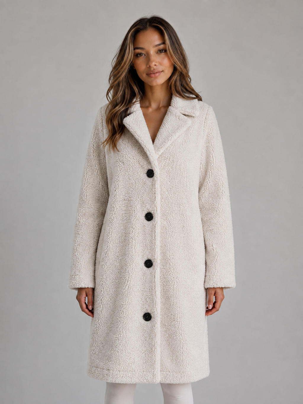 Women's Long Teddy Fleece Coat – Button Front Borg Jacket