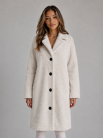 Women's Long Teddy Fleece Coat – Button Front Borg Jacket
