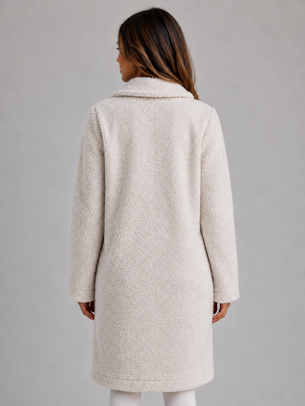 Women's Long Teddy Fleece Coat – Button Front Borg Jacket