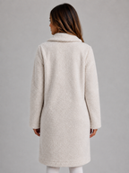 Women's Long Teddy Fleece Coat – Button Front Borg Jacket