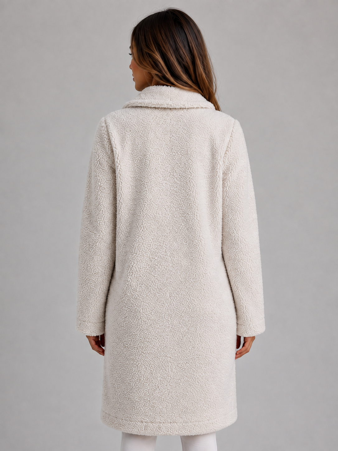 Women's Long Teddy Fleece Coat – Button Front Borg Jacket