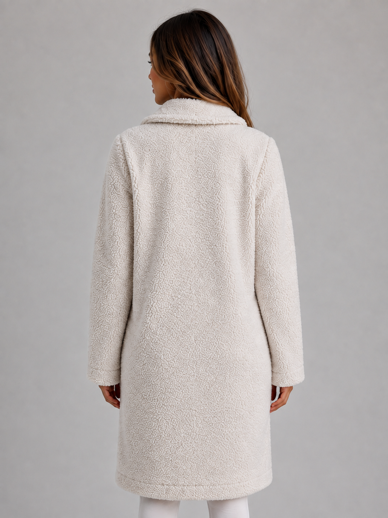Women's Long Teddy Fleece Coat – Button Front Borg Jacket