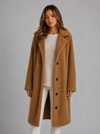 Women's Long Teddy Fleece Coat – Button Front Borg Jacket