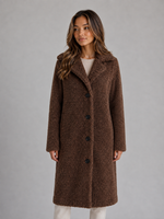 Women's Long Teddy Fleece Coat – Button Front Borg Jacket