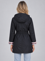 Women’s Longline Hooded Raincoat – Zip Up Parka with Adjustable Drawstring Waist