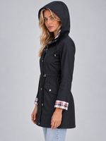 Women’s Longline Hooded Raincoat – Zip Up Parka with Adjustable Drawstring Waist