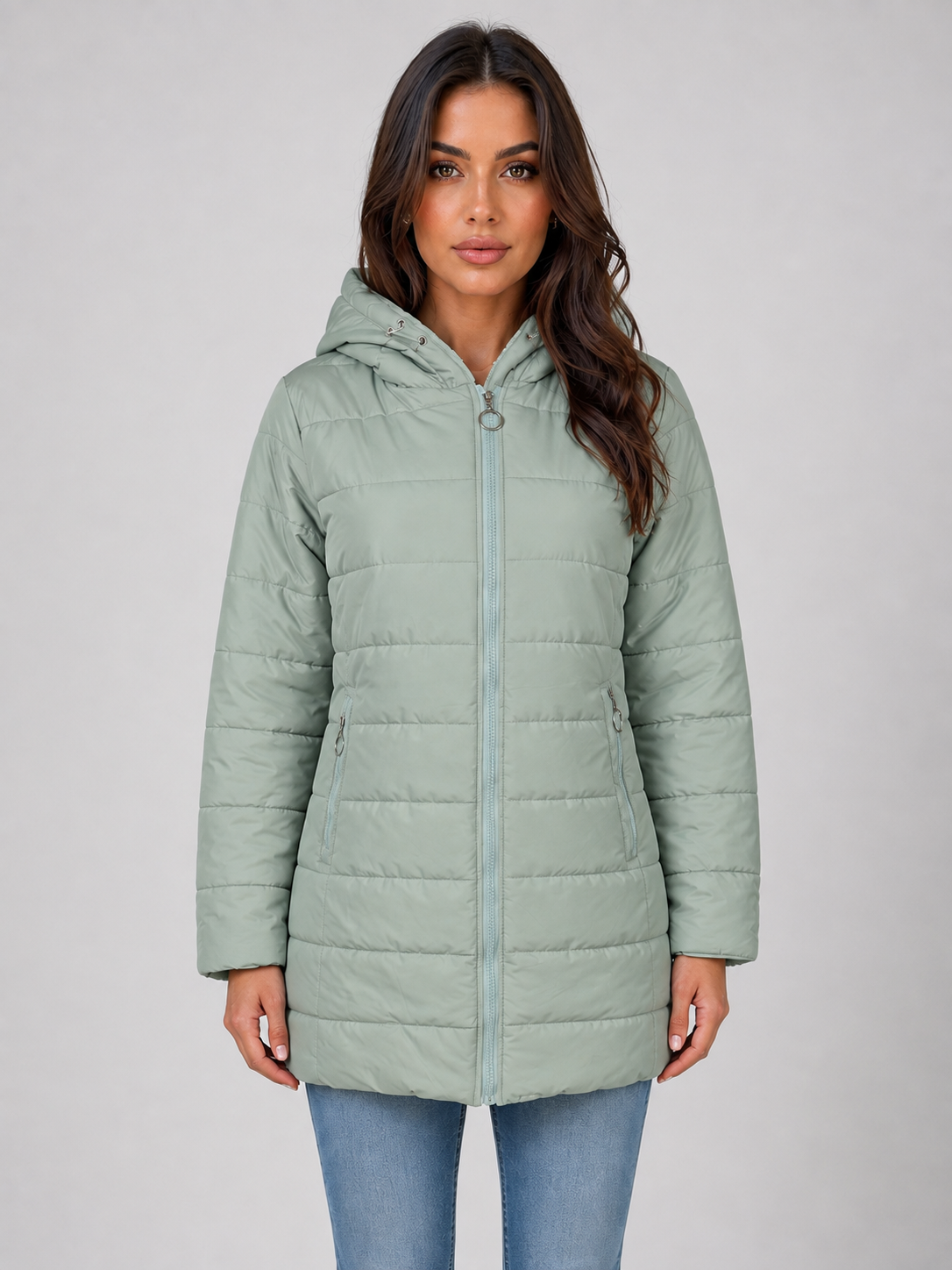 Women’s Longline Quilted Puffer Coat – Hooded Fleece-Lined Winter Jacket