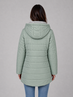 Women’s Longline Quilted Puffer Coat – Hooded Fleece-Lined Winter Jacket