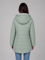 Women’s Longline Quilted Puffer Coat – Hooded Fleece-Lined Winter Jacket