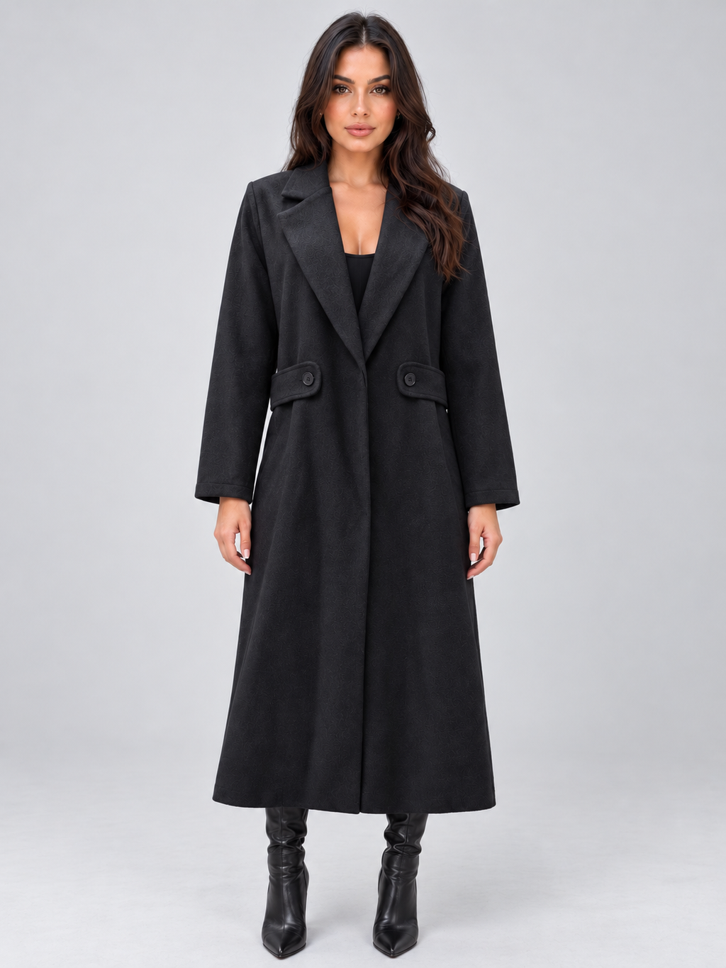 Women’s Longline Tailored Coat – Notched Lapel Button Detail Jacket